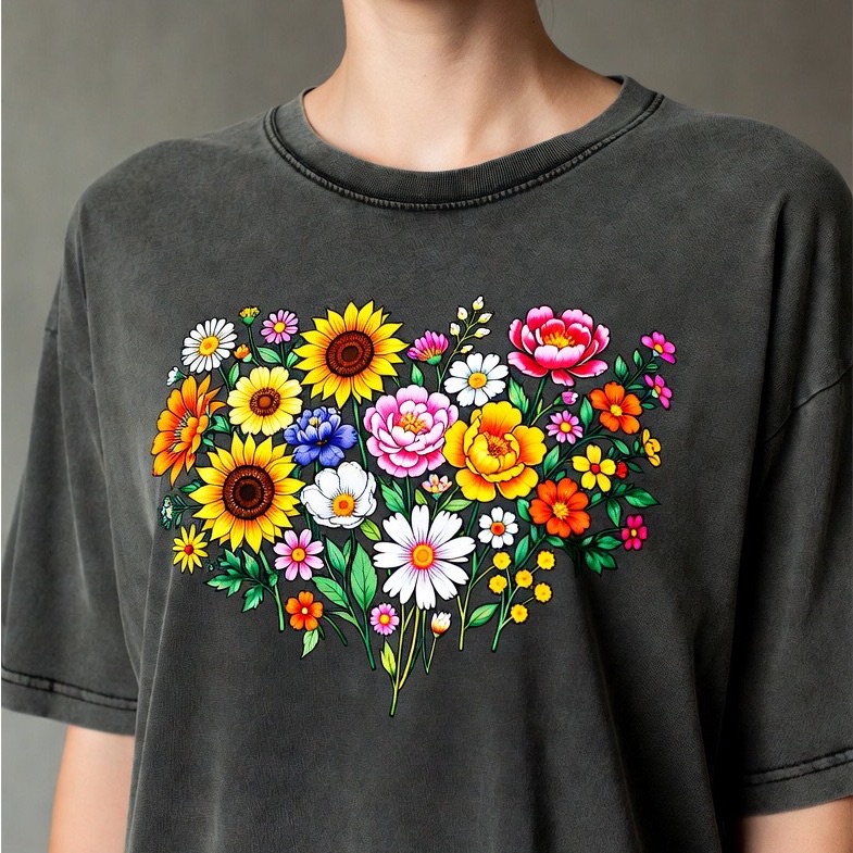 Charcoal Floral Heart Graphic Tee